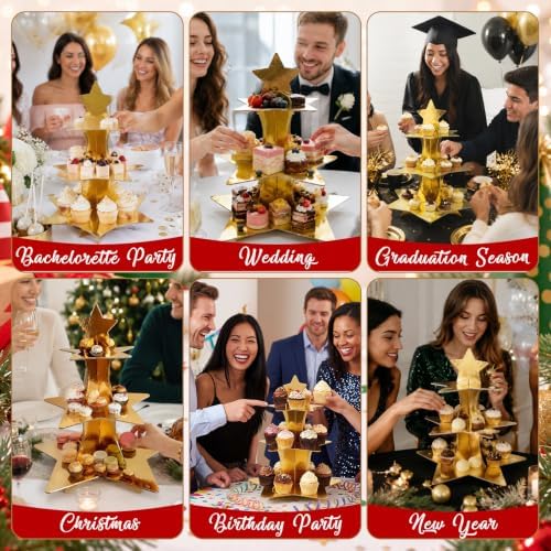 2 Pcs 3 Tier Star Cupcake Stand Golden Cupcake Stand in Golden, alternate view 6