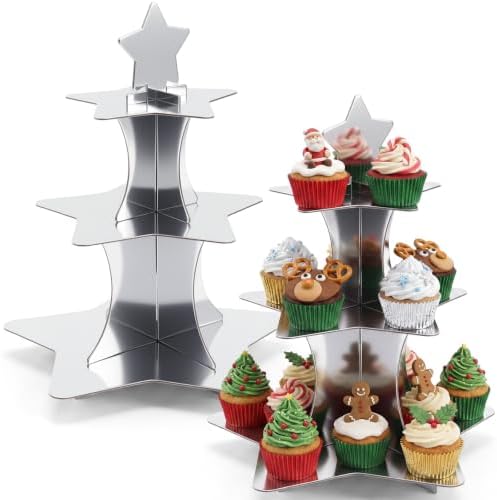 2 Pcs 3 Tier Star Cupcake Stand Silver Cupcake Stand in Silver