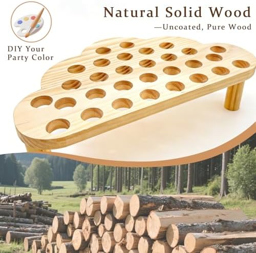 2 Pcs 30 Slot Wooden Cone Holder Stand Set with 100 Cones & 100 Picks, Appetizer & Dessert Cone Display for, alternate view 3