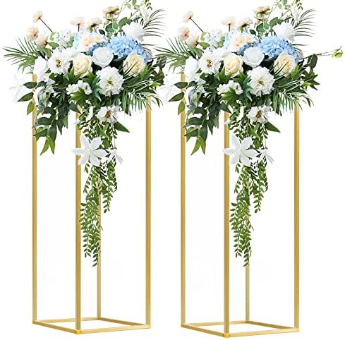 2 pcs 31.5inch/80cm Gold Vases for Centerpieces Metal Column Geometric Flower Stand, Wedding Centerpieces Stand