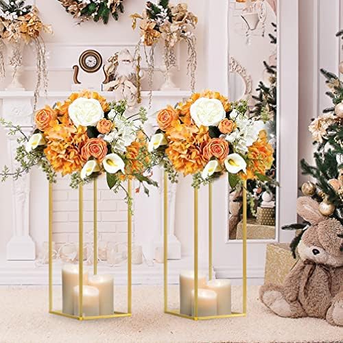 2 pcs 31.5inch/80cm Gold Vases for Centerpieces Metal Column Geometric Flower Stand, Wedding Centerpieces Stand, alternate