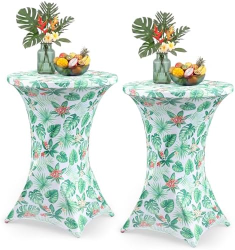 2 Pcs 32'' x 43'' Tropical Flower Highboy Spandex Cocktail Table Cover Fitted Stretch Cocktail Tablecloth