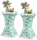 2 Pcs 32'' x 43'' Tropical Flower Highboy Spandex Cocktail Table Cover Fitted Stretch Cocktail Tablecloth
