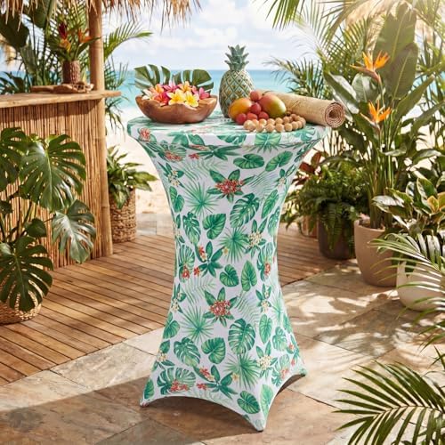 2 Pcs 32'' x 43'' Tropical Flower Highboy Spandex Cocktail Table Cover Fitted Stretch Cocktail Tablecloth, alternate view 2