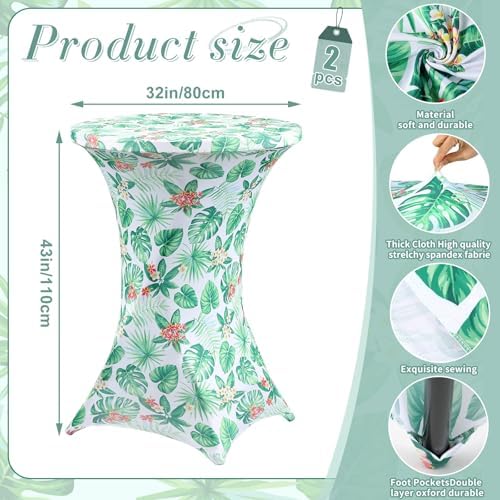 2 Pcs 32'' x 43'' Tropical Flower Highboy Spandex Cocktail Table Cover Fitted Stretch Cocktail Tablecloth, alternate view 3