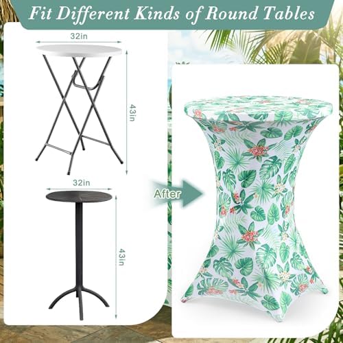 2 Pcs 32'' x 43'' Tropical Flower Highboy Spandex Cocktail Table Cover Fitted Stretch Cocktail Tablecloth, alternate view 4