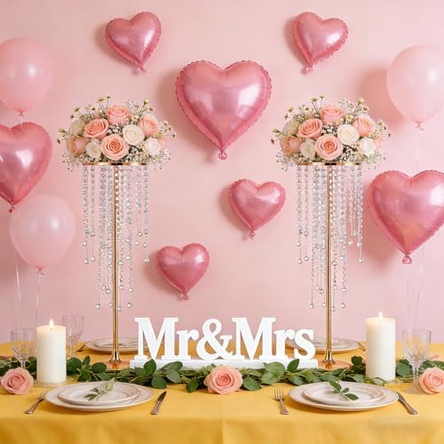 2 PCS 39.4in Tall Wedding Centerpieces Gold Vases, Metal Flower Stand for Table with Crystal Beads, Gold Flower, alternate