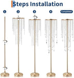 2 PCS 39.4in Tall Wedding Centerpieces Gold Vases, Metal Flower Stand for Table with Crystal Beads, Gold Flower, alternate