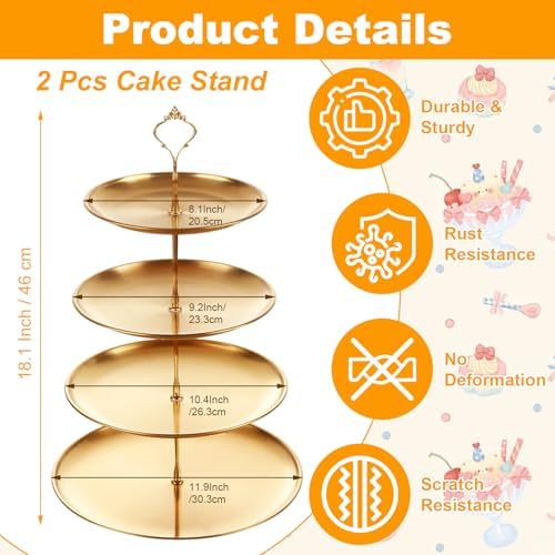 2 Pcs 4 Tier Stainless Steel Cupcake Stand in Gold, alternate view 2