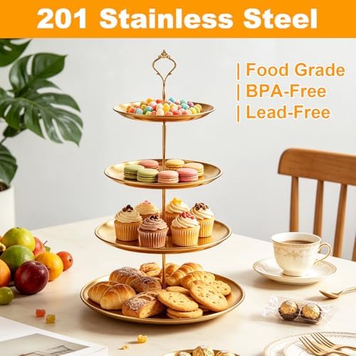 2 Pcs 4 Tier Stainless Steel Cupcake Stand in Gold, alternate view 3