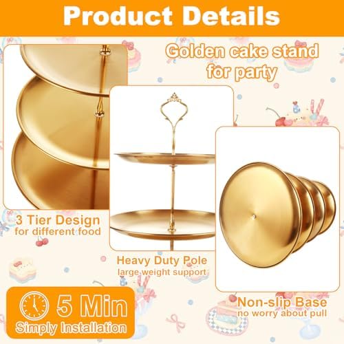 2 Pcs 4 Tier Stainless Steel Cupcake Stand in Gold, alternate view 5