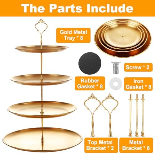 2 Pcs 4 Tier Stainless Steel Cupcake Stand in Gold, alternate view 6