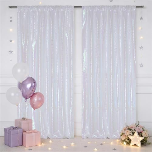 2 PCS 4x10ft Iridescent Sequin Backdrop for Photography in 4FT x 10FT (2 Panels) in Iridescent