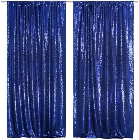 2 PCS 4x10ft Navy Blue Sequin Backdrop for Photography in 8FT x 10FT in Navy Blue