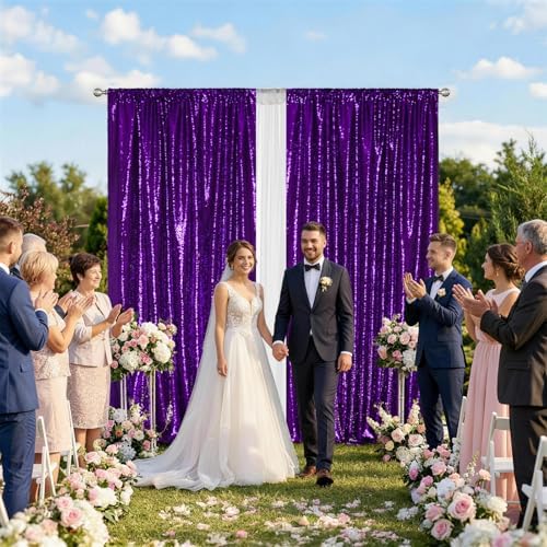 2 PCS 4x10ft Purple Sequin Backdrop for Photography in 4FT x 10FT (2 Panels) in Purple, alternate view 2