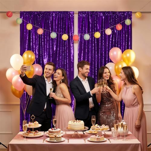 2 PCS 4x10ft Purple Sequin Backdrop for Photography in 4FT x 10FT (2 Panels) in Purple, alternate view 3