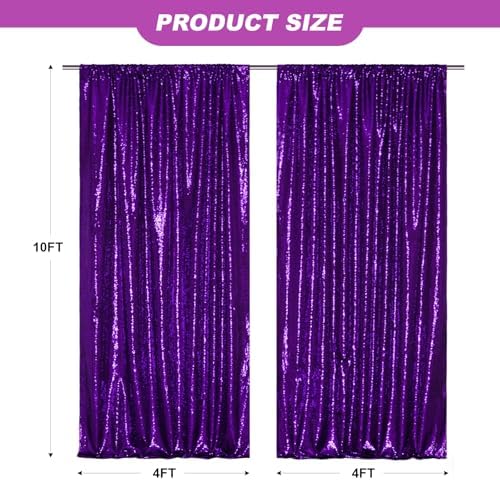 2 PCS 4x10ft Purple Sequin Backdrop for Photography in 4FT x 10FT (2 Panels) in Purple, alternate view 5