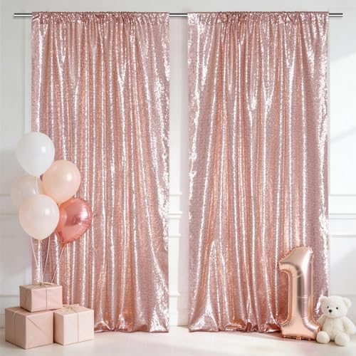 2 PCS 4x10ft Rose Gold Sequin Backdrop for Photography in 4FT x 10FT (2 Panels) in Rose Gold