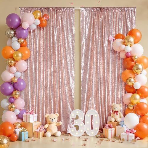 2 PCS 4x10ft Rose Gold Sequin Backdrop for Photography in 4FT x 10FT (2 Panels) in Rose Gold, alternate view 2