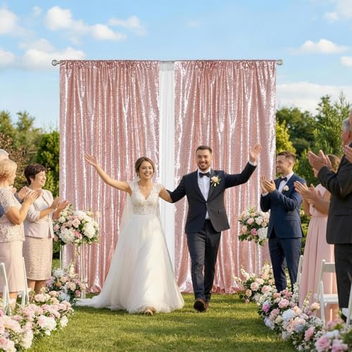 2 PCS 4x10ft Rose Gold Sequin Backdrop for Photography in 4FT x 10FT (2 Panels) in Rose Gold, alternate view 3