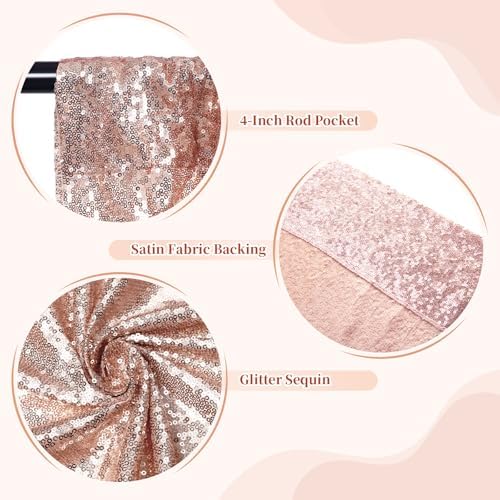 2 PCS 4x10ft Rose Gold Sequin Backdrop for Photography in 4FT x 10FT (2 Panels) in Rose Gold, alternate view 6
