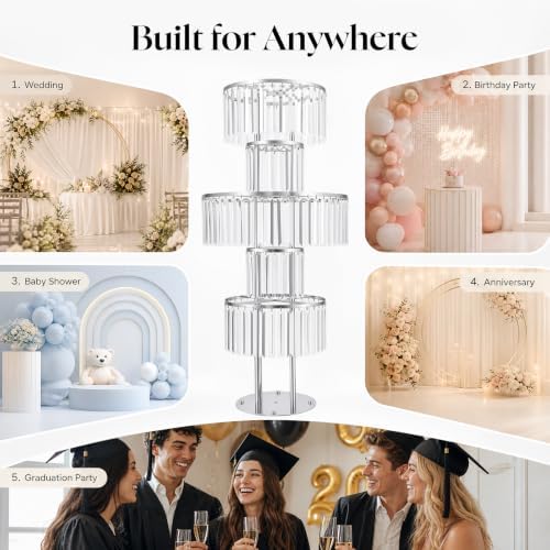 2 PCS 5 Tier Crystal Flower Stands, 43.3in Tall Wedding Centerpieces, Crystal Flower Stand with Hanging Crystals, alternate