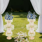2 PCS 5 Tier Crystal Flower Stands, 43.3in Tall Wedding Centerpieces, Crystal Flower Stand with Hanging Crystals