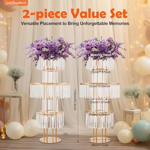 2 PCS 5 Tier Crystal Flower Stands, 43.3in Tall Wedding Centerpieces, Crystal Flower Stand with Hanging Crystals, alternate