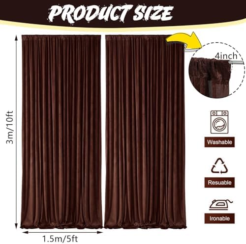 2 Pcs 5 X10 ft Chocolate Brown Velvet Curtains Backdrop Drapes in 5 x 10 ft in Chocolate Brown, alternate view 2