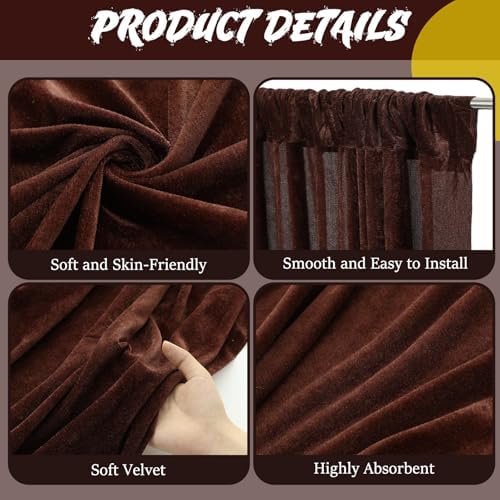 2 Pcs 5 X10 ft Chocolate Brown Velvet Curtains Backdrop Drapes in 5 x 10 ft in Chocolate Brown, alternate view 3