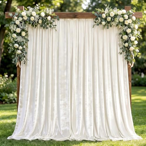 2 Pcs 5 X10 ft Ivory White Velvet Curtains Backdrop Drapes in 5 x 10 ft in ivory white