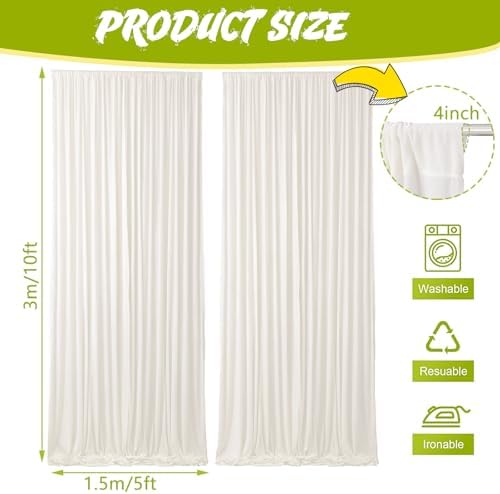 2 Pcs 5 X10 ft Ivory White Velvet Curtains Backdrop Drapes in 5 x 10 ft in ivory white, alternate view 2