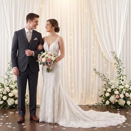 2 Pcs 5 X10 ft Ivory White Velvet Curtains Backdrop Drapes in 5 x 10 ft in ivory white, alternate view 6