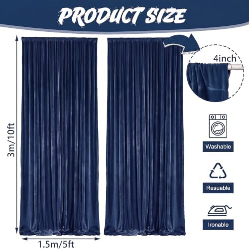2 Pcs 5 X10 ft Navy Blue Velvet Curtains Backdrop Drapes in 5 x 10 ft in Navy Blue, alternate view 2