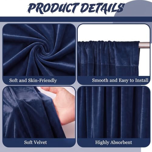 2 Pcs 5 X10 ft Navy Blue Velvet Curtains Backdrop Drapes in 5 x 10 ft in Navy Blue, alternate view 3