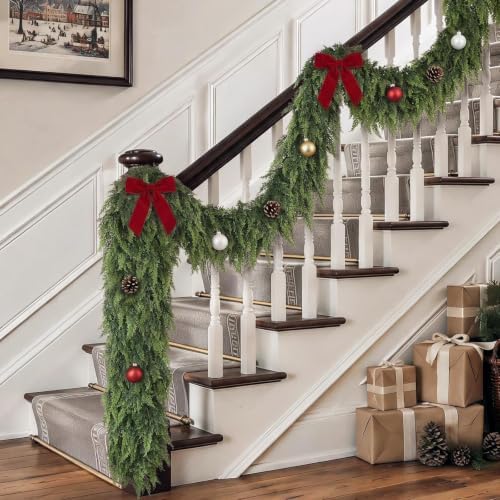 2 Pcs 6 FT Artificial Christmas Cedar Garland for Mantle Home Decoration, alternate view 4