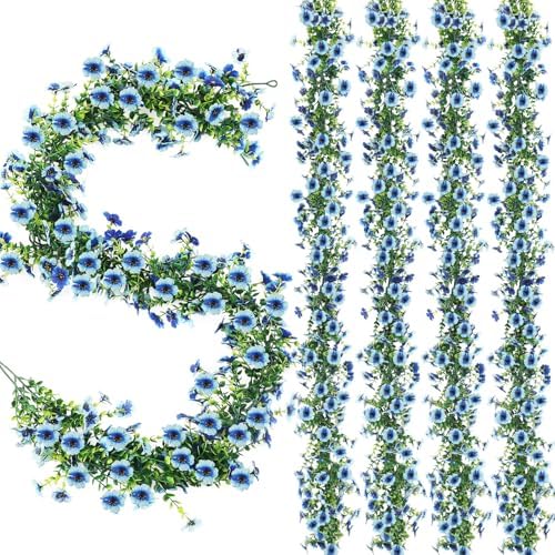 2 Pcs 6 ft Artificial Flowers Wisteria Garland, Blue in Blue