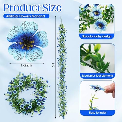 2 Pcs 6 ft Artificial Flowers Wisteria Garland, Blue in Blue, alternate view 2