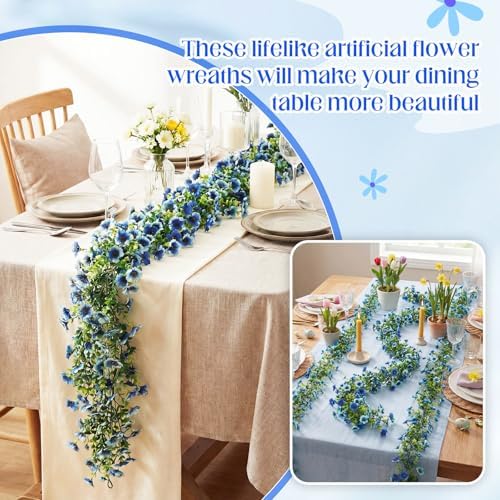 2 Pcs 6 ft Artificial Flowers Wisteria Garland, Blue in Blue, alternate view 5