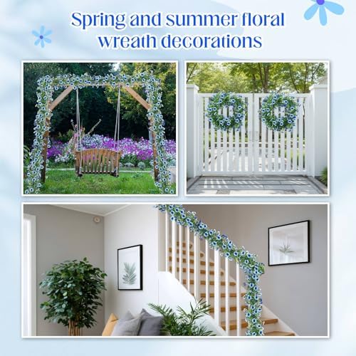 2 Pcs 6 ft Artificial Flowers Wisteria Garland, Blue in Blue, alternate view 6
