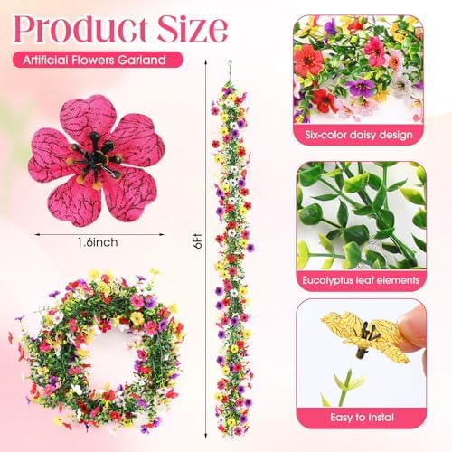 2 Pcs 6 ft Artificial Flowers Wisteria Garland, Multicolor, alternate view 2