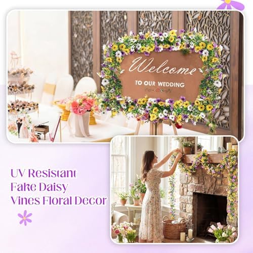 2 Pcs 6 ft Artificial Flowers Wisteria Garland, Purple Yellow, alternate view 3