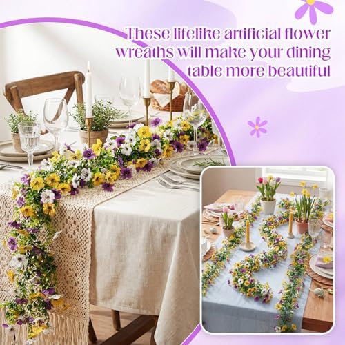2 Pcs 6 ft Artificial Flowers Wisteria Garland, Purple Yellow, alternate view 5