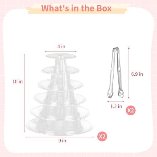 2 PCS 6-Tier Clear Macaron Display Stands, Plastic Macaron Tray Tower with Stainless Steel Serving Tongs, alternate view 2