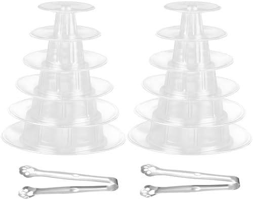 2 PCS 6-Tier Clear Macaron Display Stands, Plastic Macaron Tray Tower with Stainless Steel Serving Tongs, alternate view 6