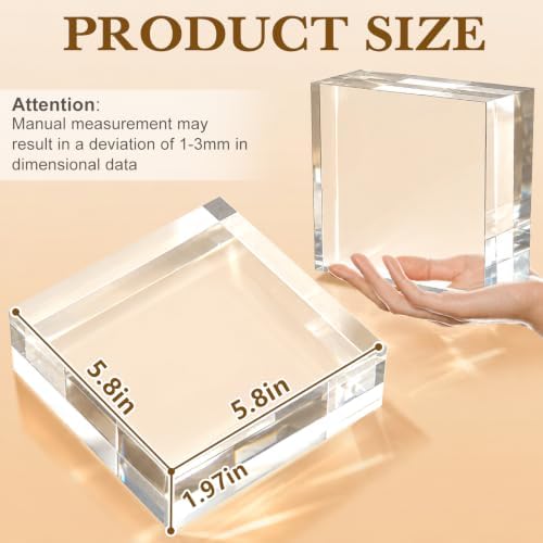 2 Pcs 6 X 6 X 2 Inch Acrylic Blocks, Clear Square Acrylic Base in 6 X 6 X 2 Inch in Clear, alternate view 2