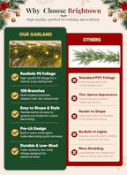 2 Pcs 6Ft Artificial Norfolk Pine Christmas Garland, Pre-Lit 50 LED Lights in Green, alternate view 6