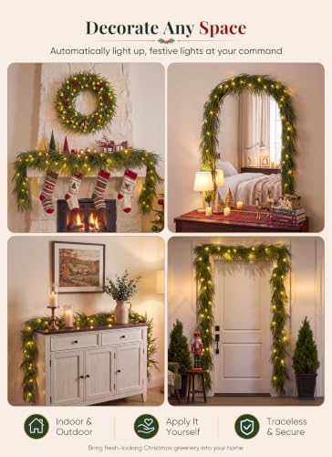 2 Pcs 6Ft Artificial Norfolk Pine Christmas Garland, Pre-Lit 50 LED Lights in Green, alternate view 7