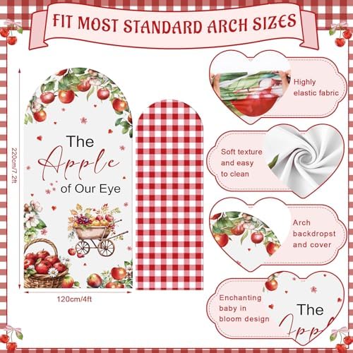 2 Pcs 7.2ft & 6ft The Apple of Our Eye Arch Backdrop Cover in 7.2ft in the Apple of Our Eye and Gingham Cover, alternate view