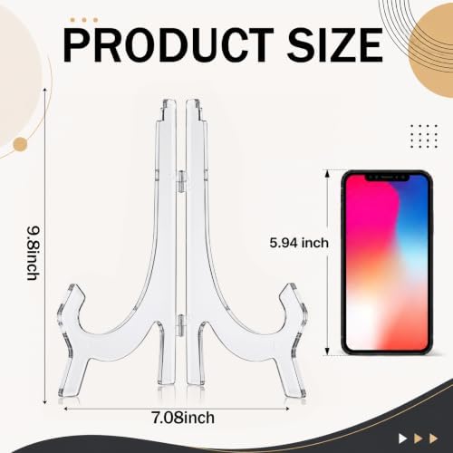 2 Pcs 9.8 Inch Clear Acrylic Plate Easel Stands, Photo Holders in 9.8 Inches in Clear, alternate view 3